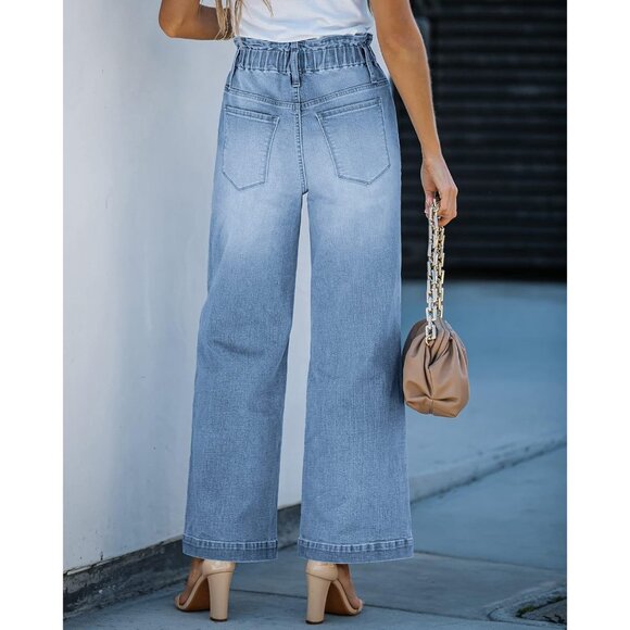 Wide Leg Jeans for Women Stretch High Wasited Elastic Waist Bell Bottom Baggy Y2 - Picture 2 of 7